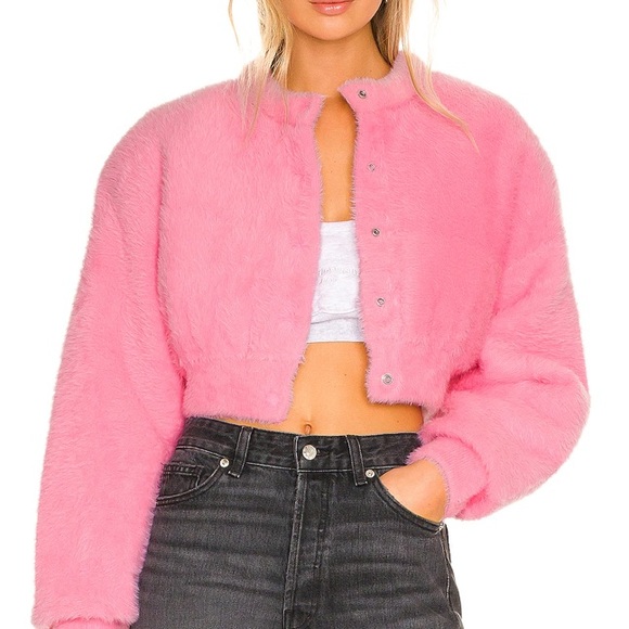 🆕ALEXANDERWANG T PRISM PINK LONG-SLEEVE FAUX FUR CARDIGAN JACKET BUBBLEGUM PINK - Picture 5 of 16